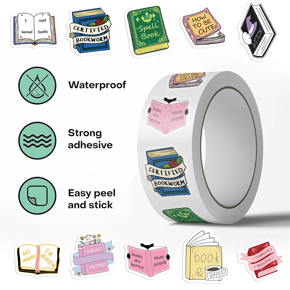 

500pcs Cute Cartoon Bookish Stickers Books Reading Sealing Lable Decals Kid Toy DIY Laptop Phone Diary Waterproof Sticker Decor