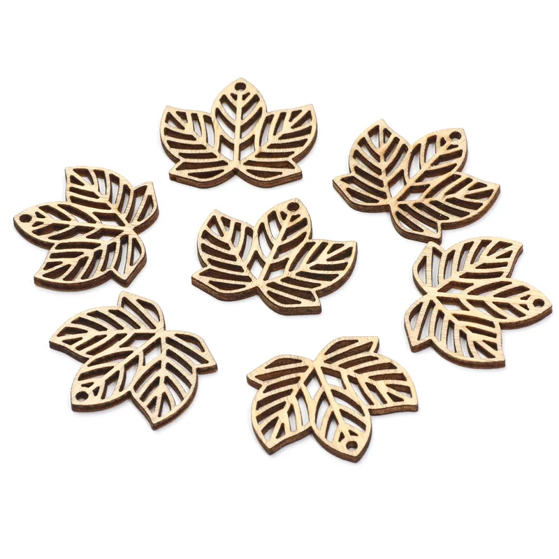 10pcs 31x36mm Lotus Hollowed Out Pattern Sliced Wooden Small Natural DIY Handmade Scrapbooking Decorative Wood Chips Craft Decor