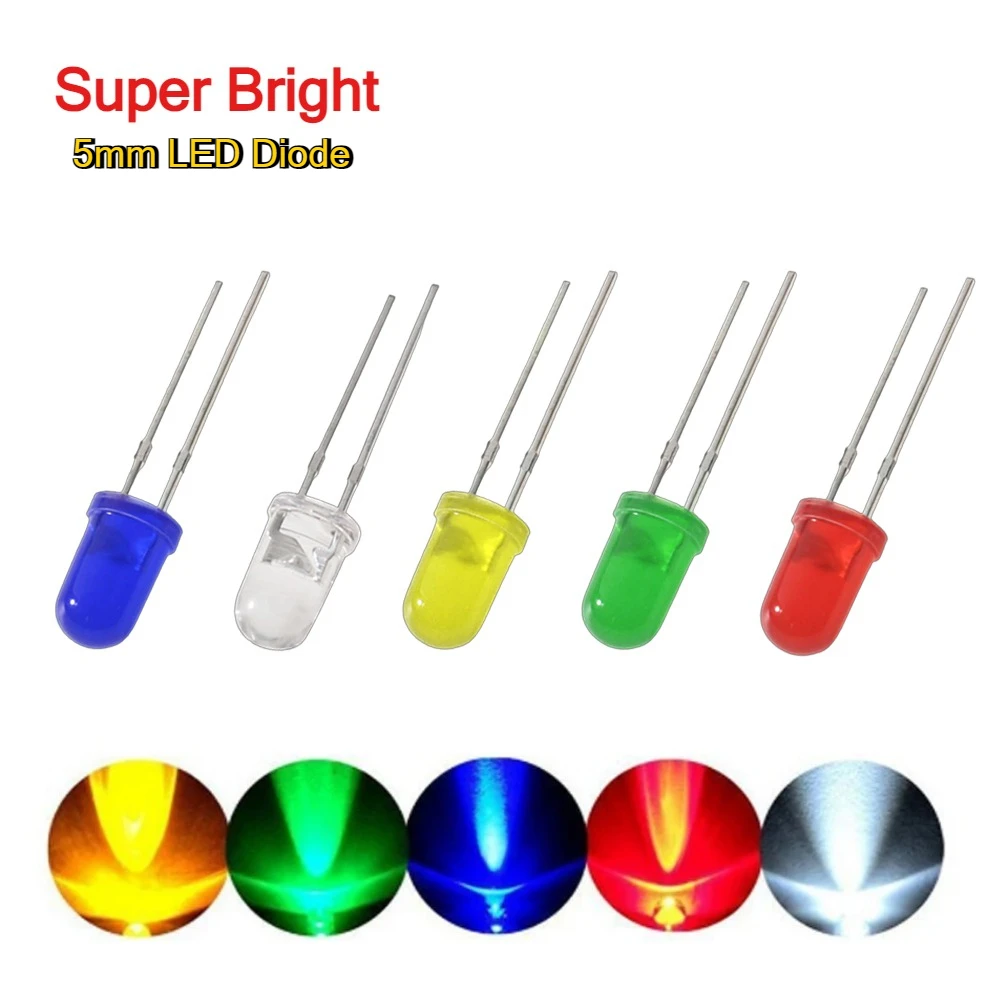 50/100 Stück 5 mm LED superhelle runde F5 Leuchtdioden-Kit blau grün rot gelb weiß für DIY-Elektronik-Kit