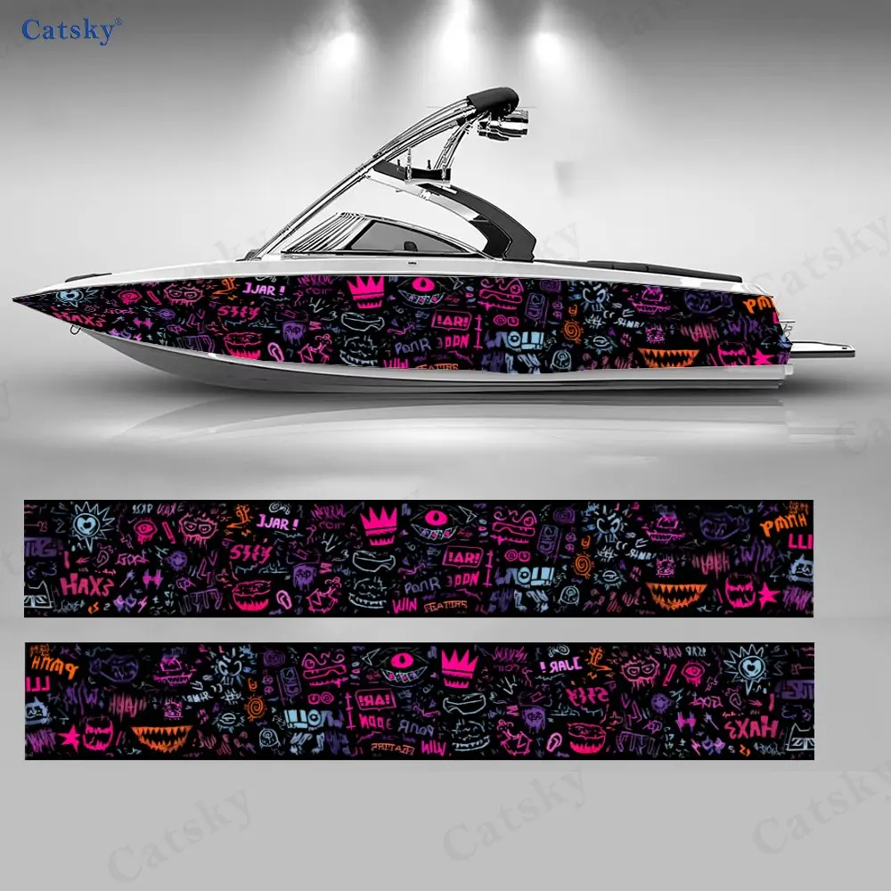 

2Pcs Neon Graffiti Element Boat Stickers, PVC Waterproof Durable Vinyl Wrap Decals for Fishing Boats, Durable and Stylish Design
