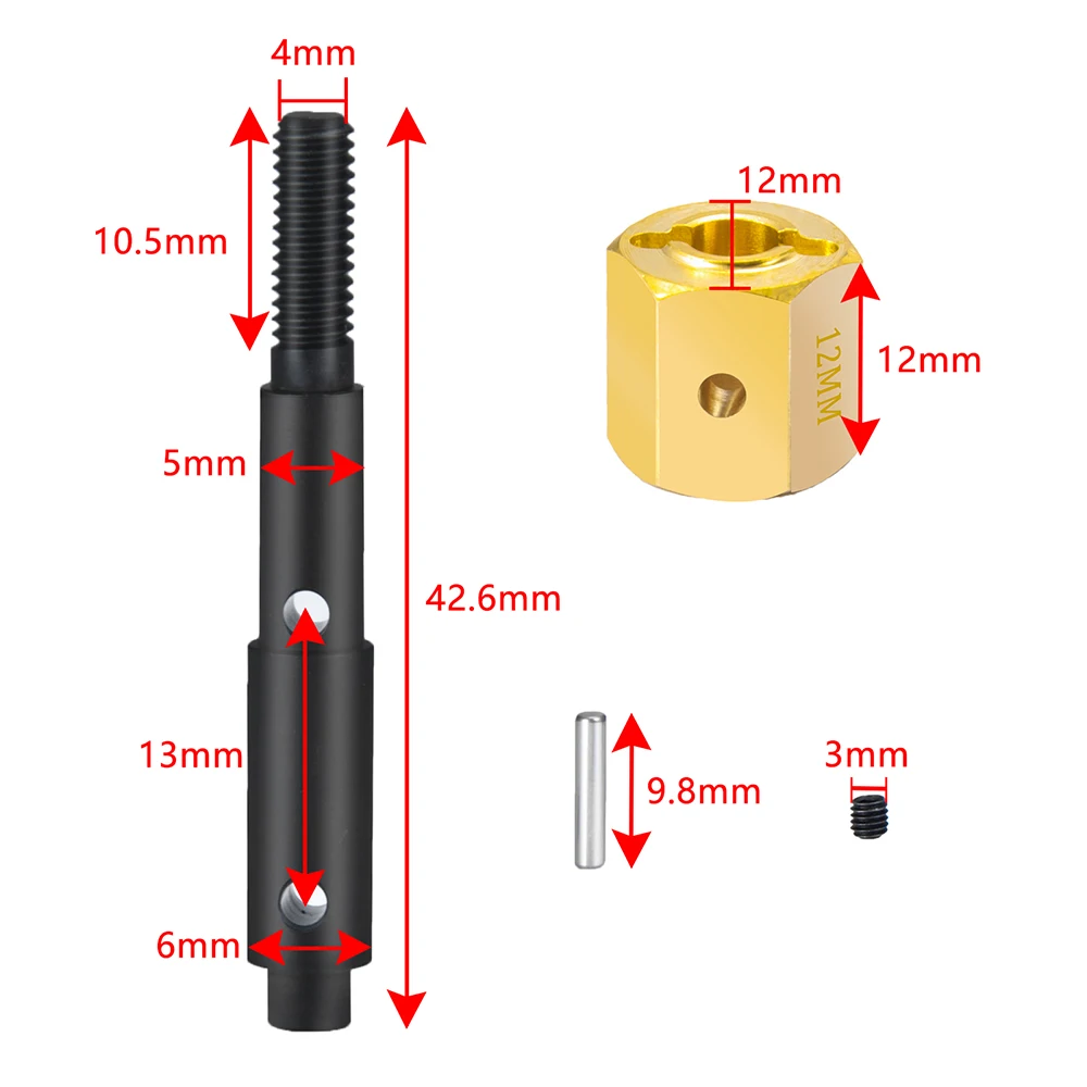 Dwuczęściowy wałek bieg osi portalowej YEAHRUN + 12mm przedłużony Adapter piasta sześciokątna koła do Redcat GEN8 1/10 części zdalnie sterowany