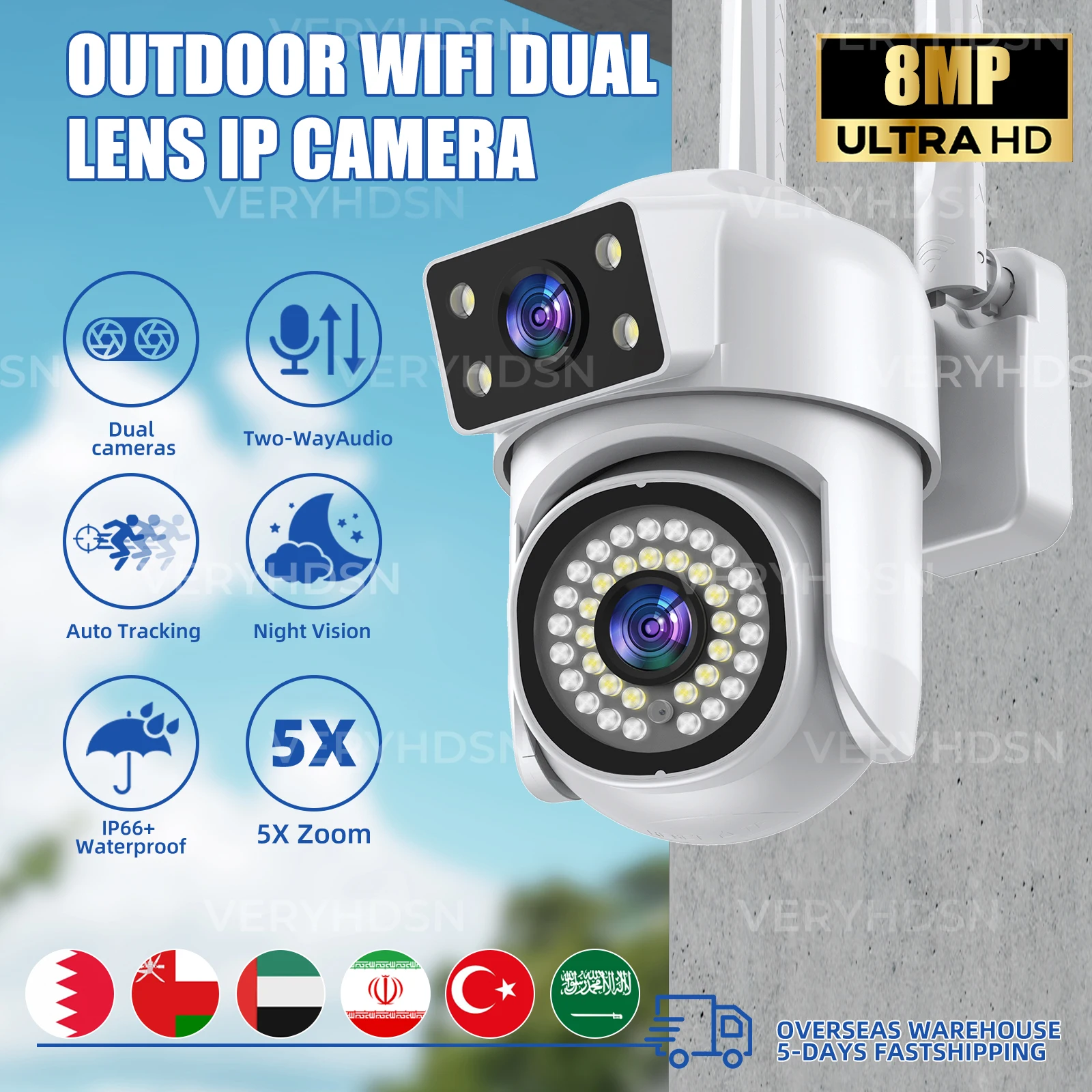 8MP 4K PTZ Camera Wifi Dual Lens with Dual Screen CCTV Ai Human Detect Auto Tracking Wireless Outdoor Surveillance IP Cameras