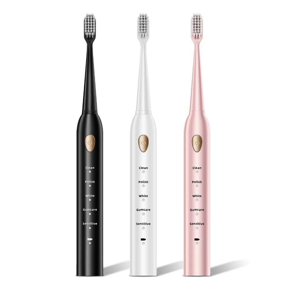 Sonic Electric Toothbrush Set for Adults Six Speed Mode Waterproof Soft Brush Head USB Rechargeable High Frequency Cleaning