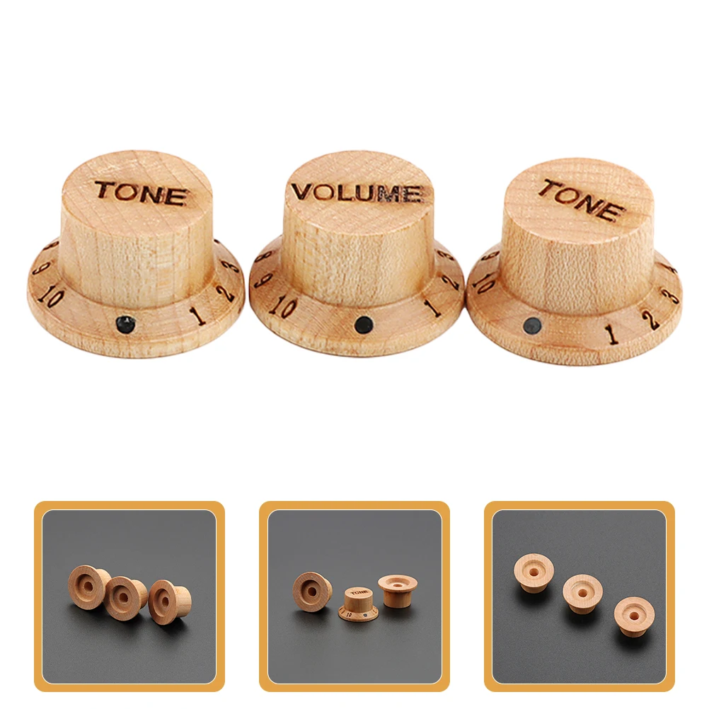 3Pcs Wood Guitar Volume Control Knobs Top Hat Kits Wooden Guitar Knob Volume Tone Control Knob Audio Knob Volume Control Knob