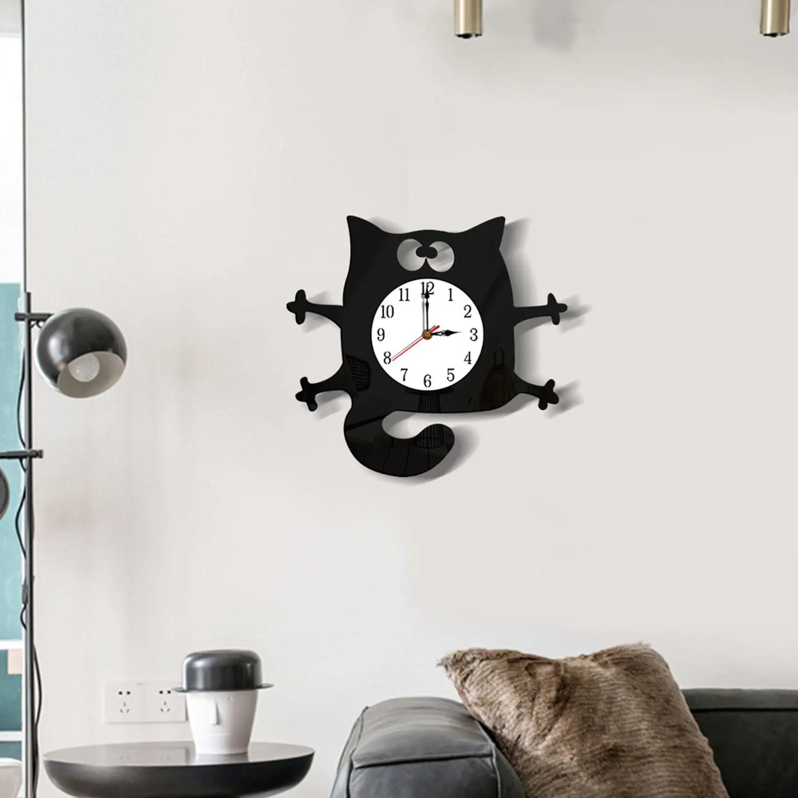 Cat Shaped Wall Clock Non-Ticking Art Clock for Home Wall Office Decoration