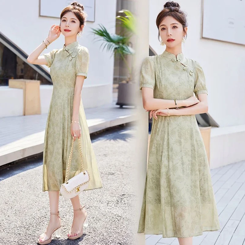 Nuova Gonna Midi Cinese di Alta Moda, Stile Nazionale, Sensazione di Lusso, Personalizzata, Migliorata, Retrò Estiva...