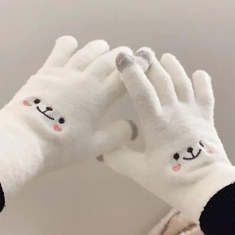 Stilvolle, dicke Winterhandschuhe für Damen aus Polyester, mit Fleece-Futter, gestrickt, mit separaten Fingern und Touchscreen-Kompatibilität. – Detail 4