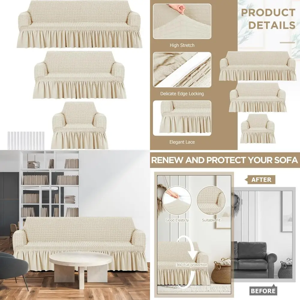 

Набор эластичных эластичных чехлов для дивана — прочные моющиеся чехлы с юбкой для диванных подушек, высокоэластичная защита мебели