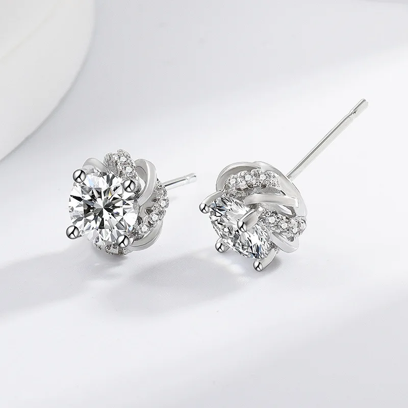 925 Sterling Silver Shining Moissanite Windmill Group Inlaid with Zircon Fashion Women's Jewelry Stud Earrings