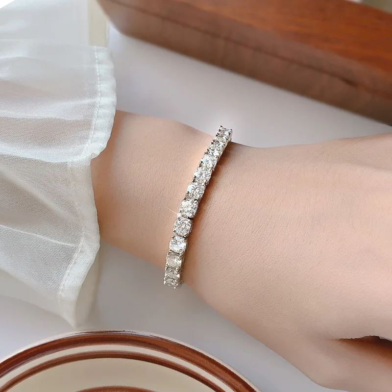 Women's Adjustable PT950 Platinum Bracelet Tennis Style with Moissanite 10Pts 30Pts 50Pts 15cm-19cm