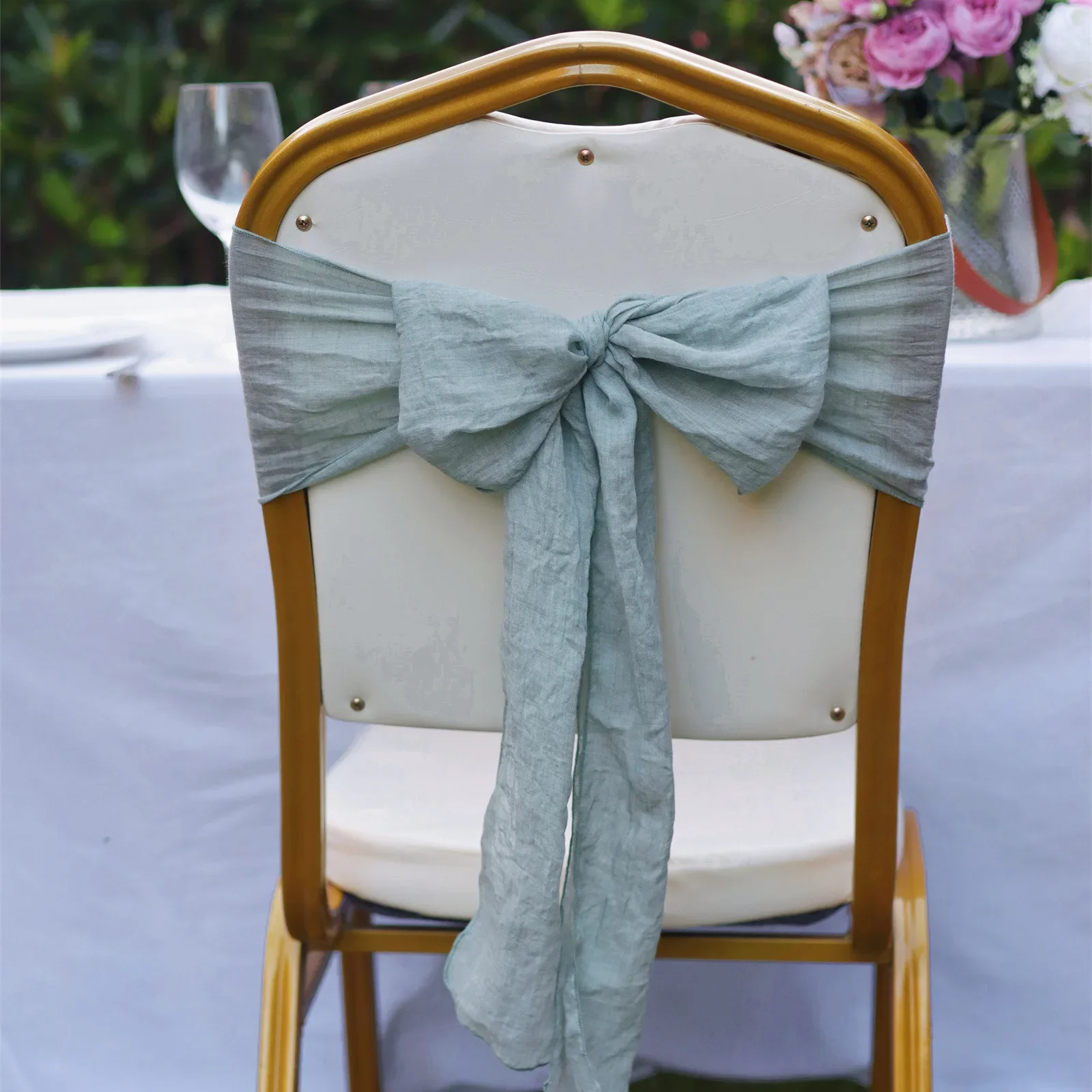 24pcs 18x250cm Chair Sashes Tie Back Wedding Party Luxury Decoration Arrangement Chair Covers Cotton Bow Hotel Feast Conference