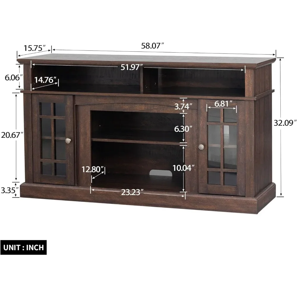 Traditional 58 Inch Rustic Electric Fireplace TV Stand & Media Entertainment Center Console Table for TVs up to 70 Inches