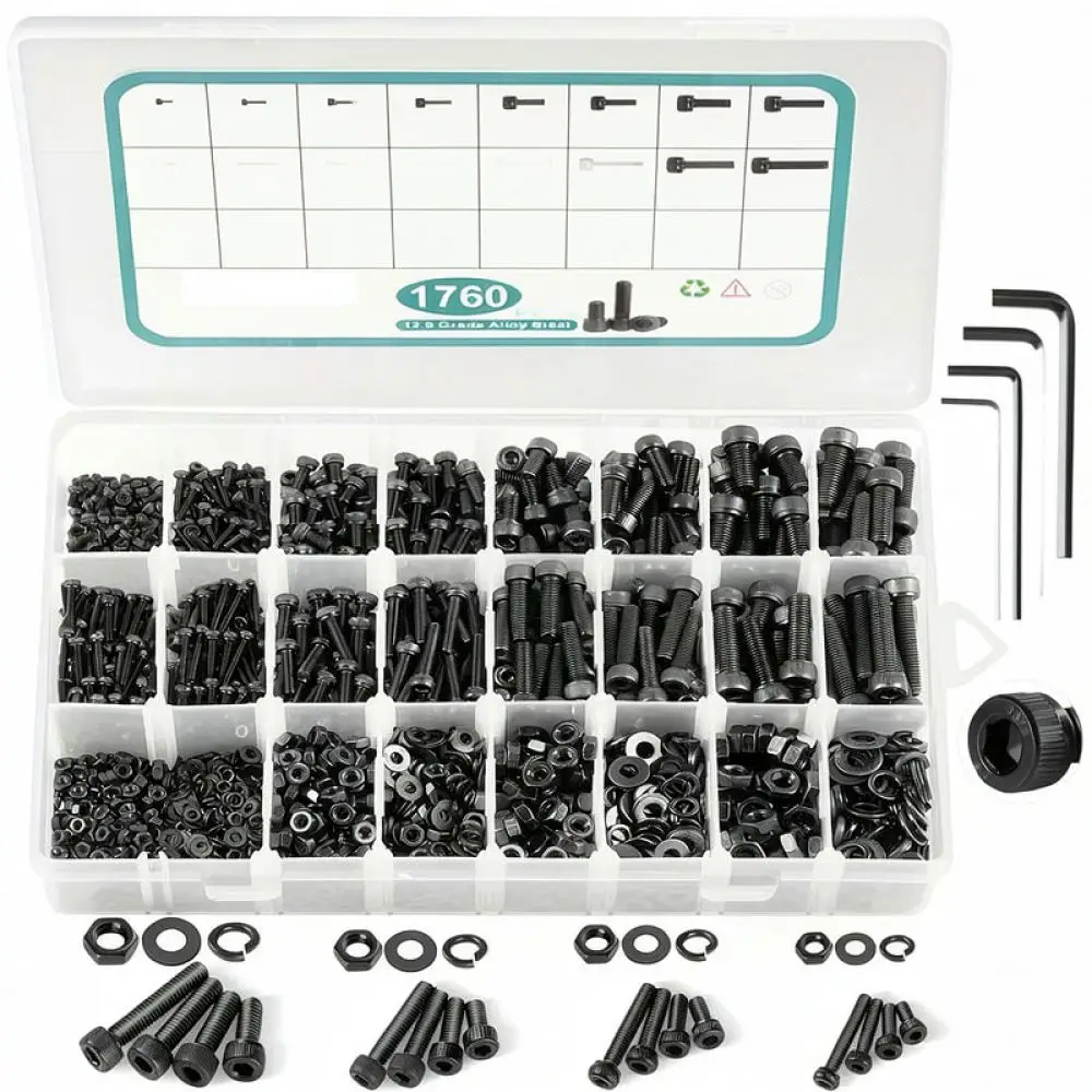 Alloy Steel Hex Socket Bolt Nut Kit DIN912 Industrial Fasteners For Furniture Repair Mechanical Models Assembly Hardware Set