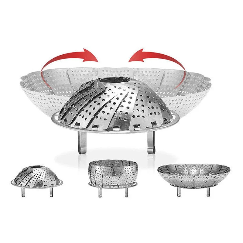 للطي طبق البخار الفولاذ المقاوم للصدأ قدر الغذاء البخاري سلة الفاكهة الخضار طباخ متعدد الوظائف اللحوم تبخير صينية أدوات المطبخ #6