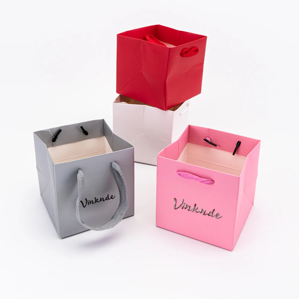 

Персонализированный пакет из крафт-бумаги 20x20x20 см, сумки для упаковки цветов, сумка для выпечки, сумка с широким дном, квадратный маленький подарочный пакет для свадебной вечеринки