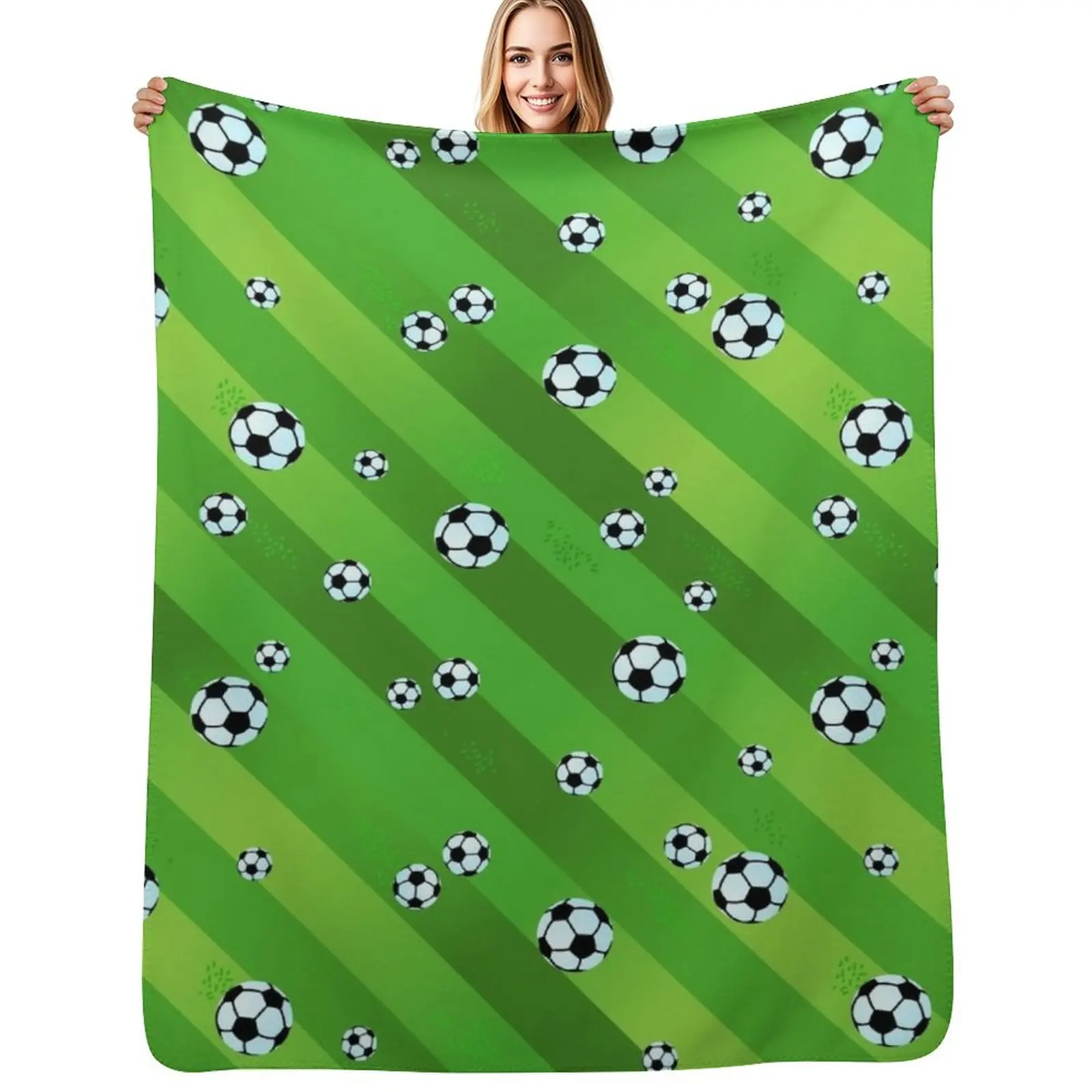 Seamless pattern of soccer field and balls Throw Blanket Spring Fall Cozy Throw Blanket for Couch