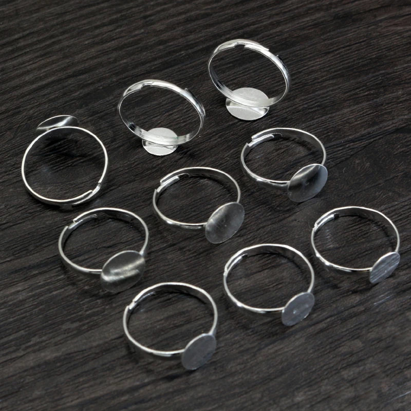 10pcs 8mm 10mm Silver Plated Plated Adjustable Ring Settings Blank Base,Fit 6mm 8mm Cabochons Buttons Ring Bezels DIY Jewelry