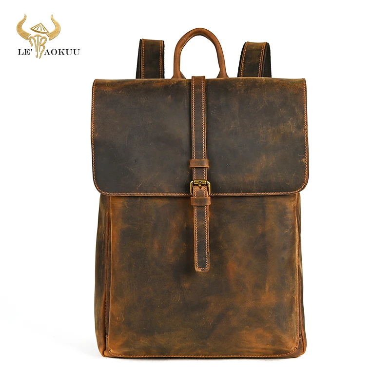 

Men Thick Crazy Horse Leather Vintage Travel University College School Book Bag Designer Male Backpack Daypack Laptop Bag 1811