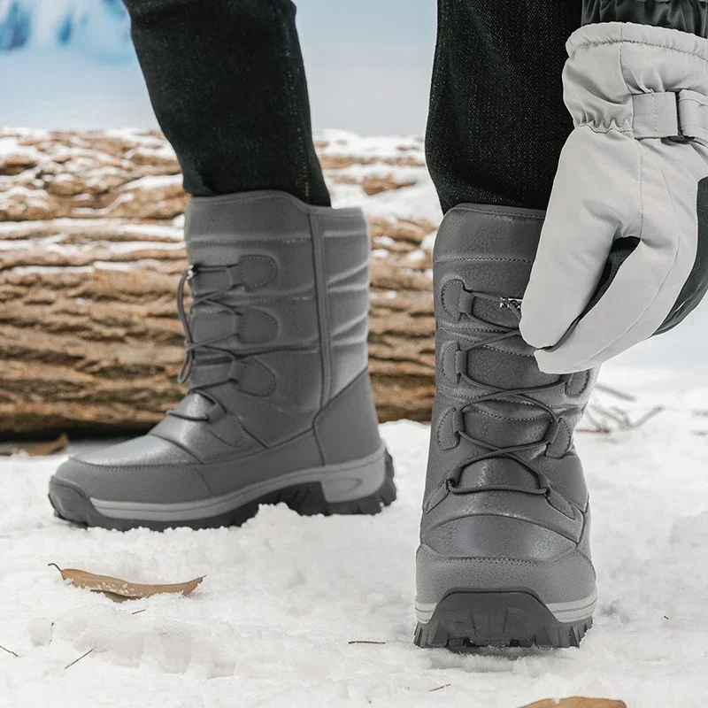 New Warm Men Plush Snow  High Top Winter Men\'s Boots Waterproof Winter Motorcycle Boots Outdoor Anti-Slip Men Hiking Boots