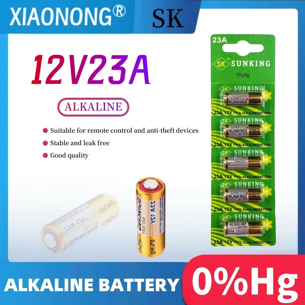 

5PCS/1Card Dry Cell 12V Alkaline Battery A23 23A 23GA A23S E23A MS21 V23GA GP23A LRV08 For car Alarm Remote Control Doorbell