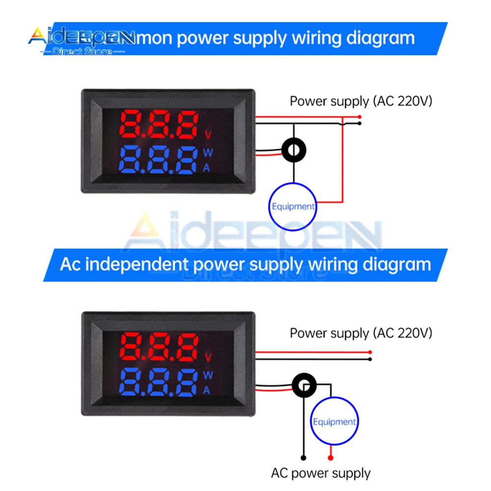 2 in 1 Digital Voltmeter Ammeter AC 90-380V 0-10A 0-30A Red/Blue LED Dual Display Volt Amp Tester Panel Meter Voltage Detector