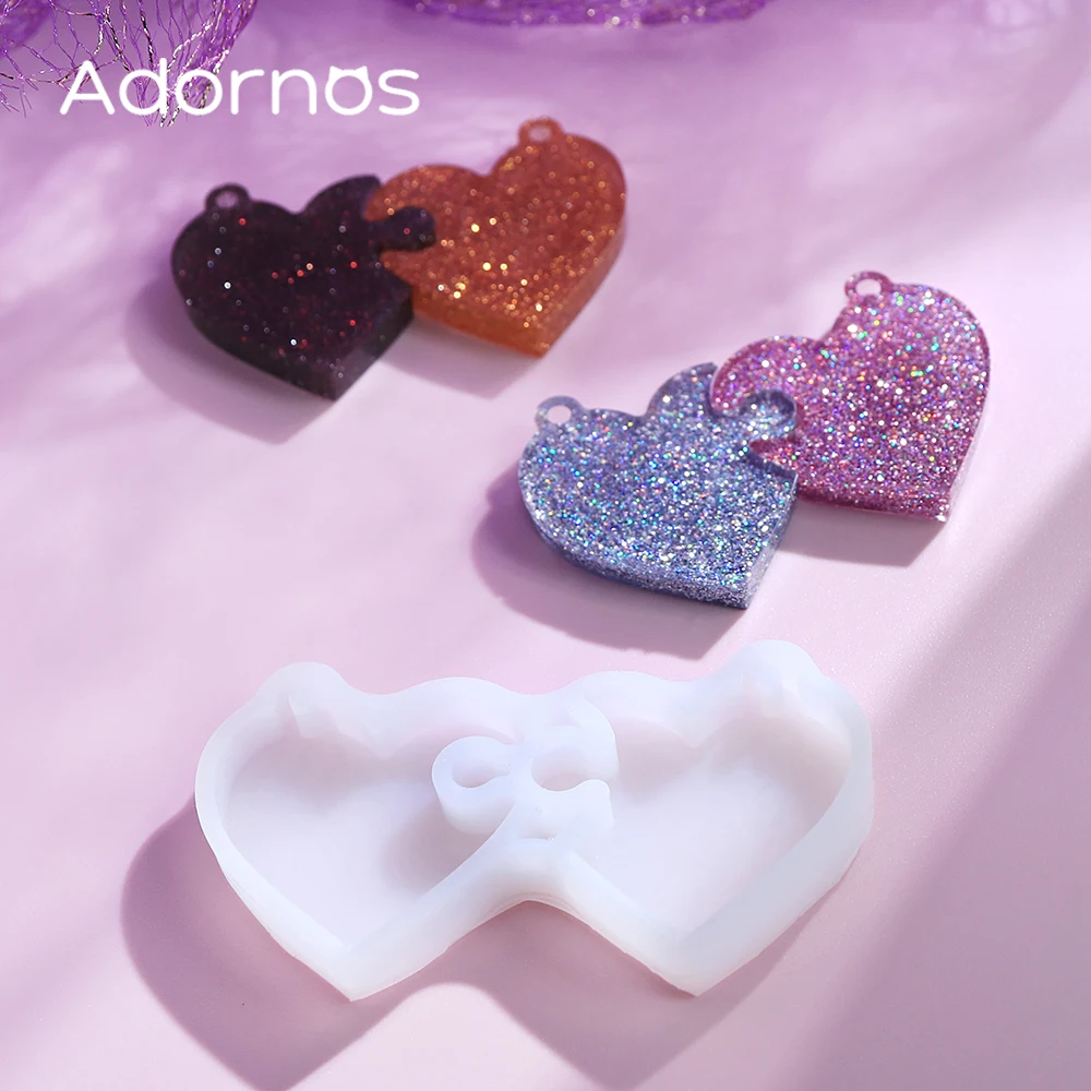 Conjunto de 2 Peças Molde de Quebra-Cabeça para Fechadura do Amor, Molde de Fundição DIY para Chaveiro, Molde de Corações para Artesanato, Enchimento para Presentes de Dia dos Namorados, Fabricação de Pingentes de Joias
