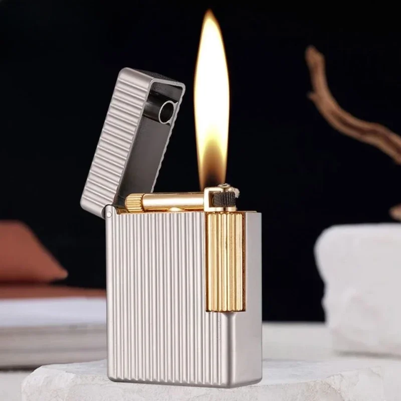 

Механическая керосиновая зажигалка с вертикальным узором, шлифовальный круг в стиле ретро в стиле чемодана с высоким внешним видом, классическая боковая скольжение