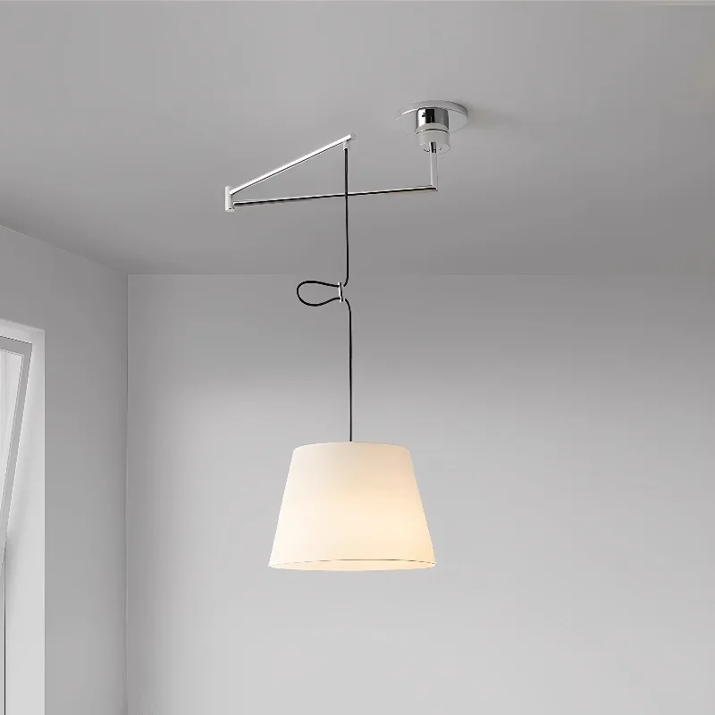 

Modern Adjustable Mobile Restaurant Pendant Light Fabric Lampshade Dining Table Study Bedroom Creativity Rocker Arm Hanging Lamp