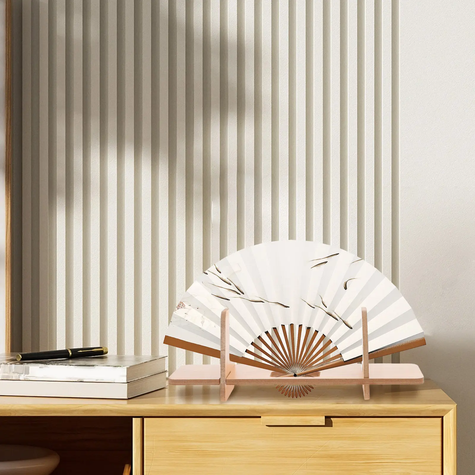 2Pcs Chinese Style Fan Stand Wooden Hand Fan Display Holder Elegant Traditional Decorative Stand for Bamboo Fabric Folding Fans