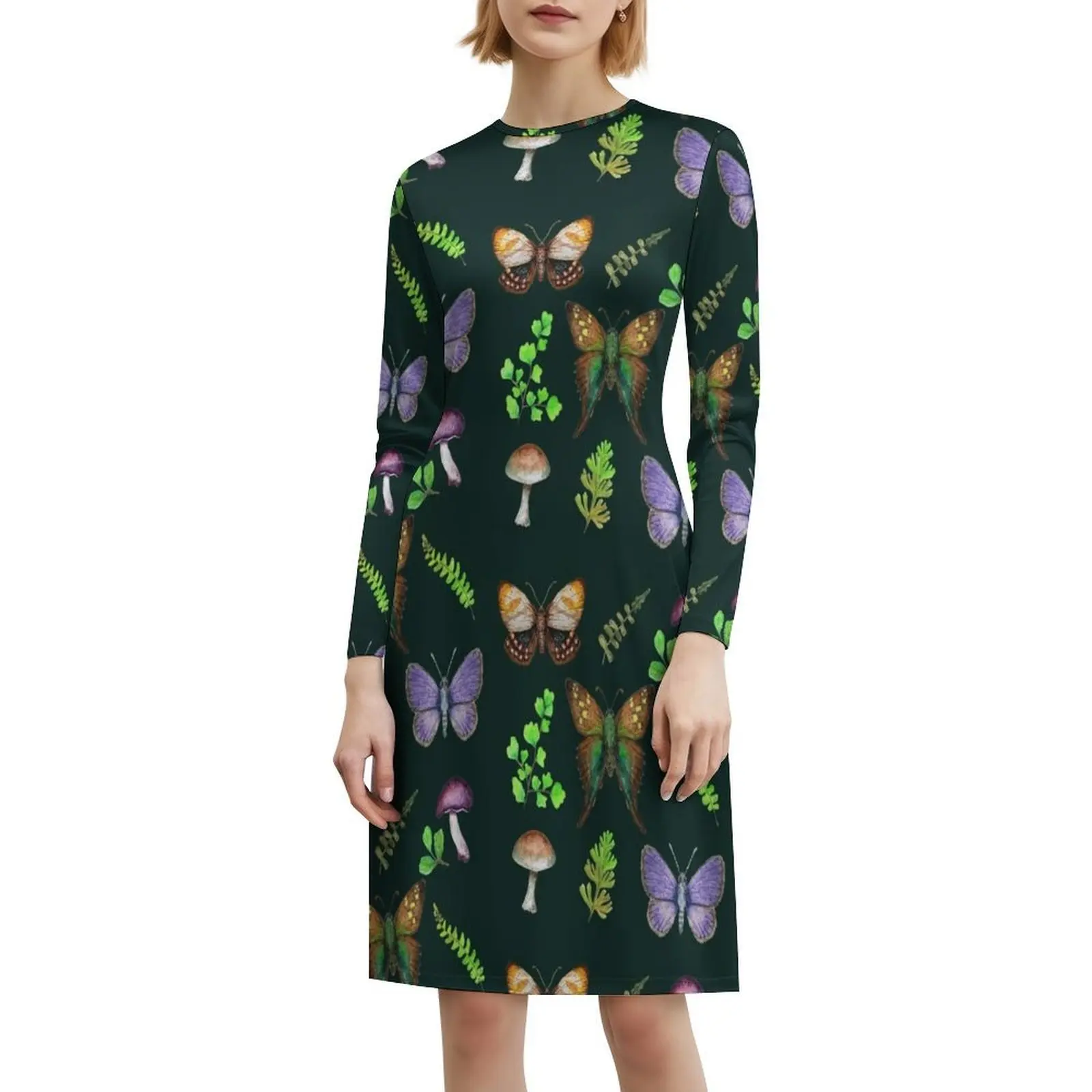 الفراشات الفطر والأوراق خمر فستان بوهيمي نفخة الأكمام أو خيارات بلا أكمام للنساء فستان الفراشات السرخس #6