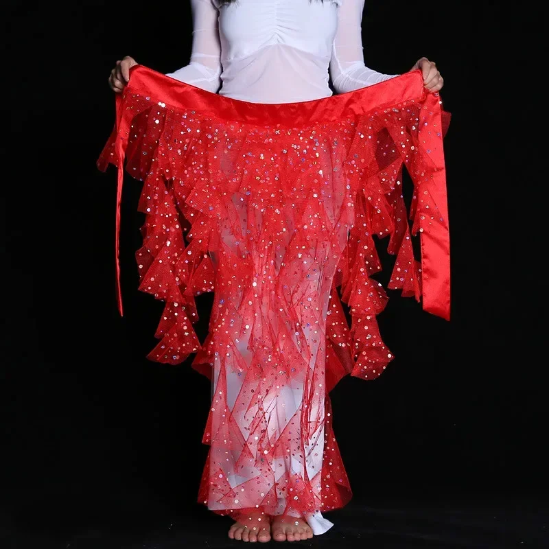 Neue Bauchtanz Kostüm Quaste Wrap Gürtel Chiffon Hüfte Schal Tribal Wellen Bauchtanz Pailletten Hüfte Schal