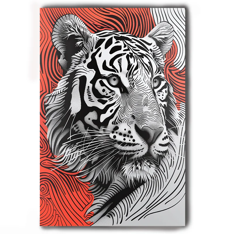 Realism Line Art Pop Art Graphic Design Red  Animals Tiger Bird Zebra Canvas Painting Wall Art Modern Decorative Painting