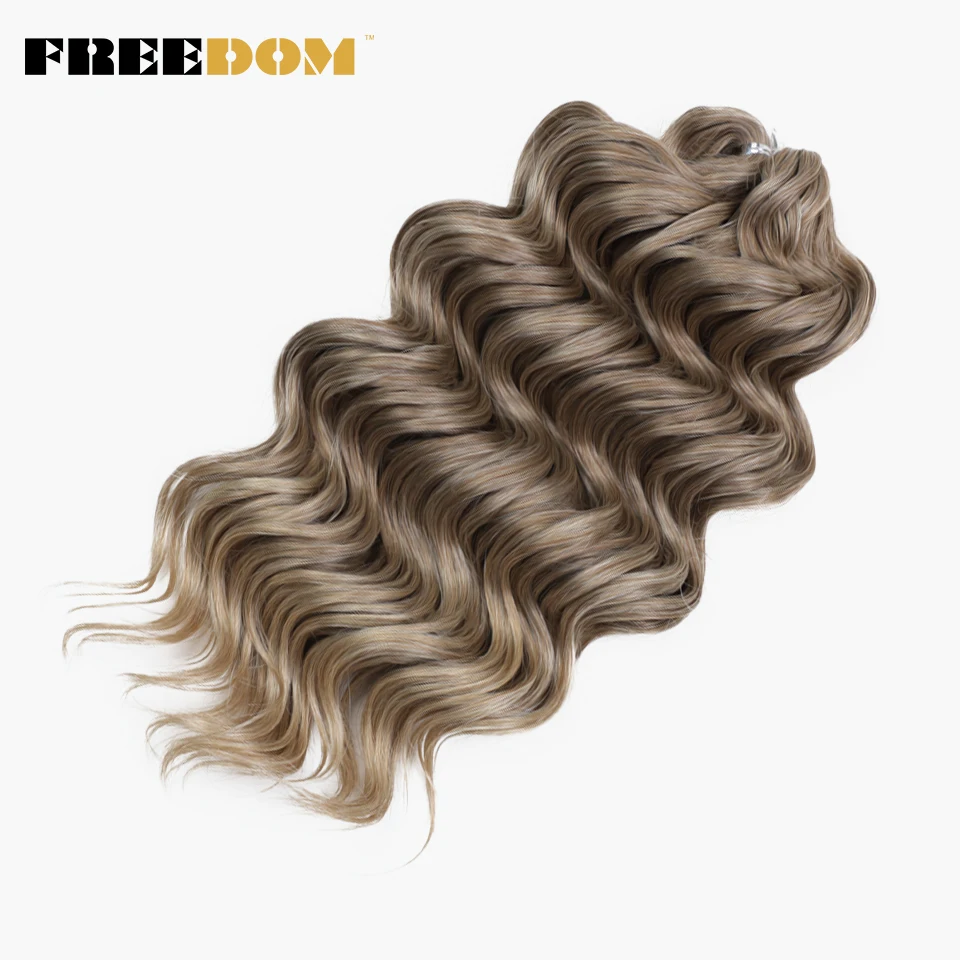 FREEDOM Synthetisches Twist-Häkelhaar, 16 Zoll, tiefe Wellen, Ombré-Blond-Braun, Wasserwellen-Flechthaarverlängerungen – Detail 9