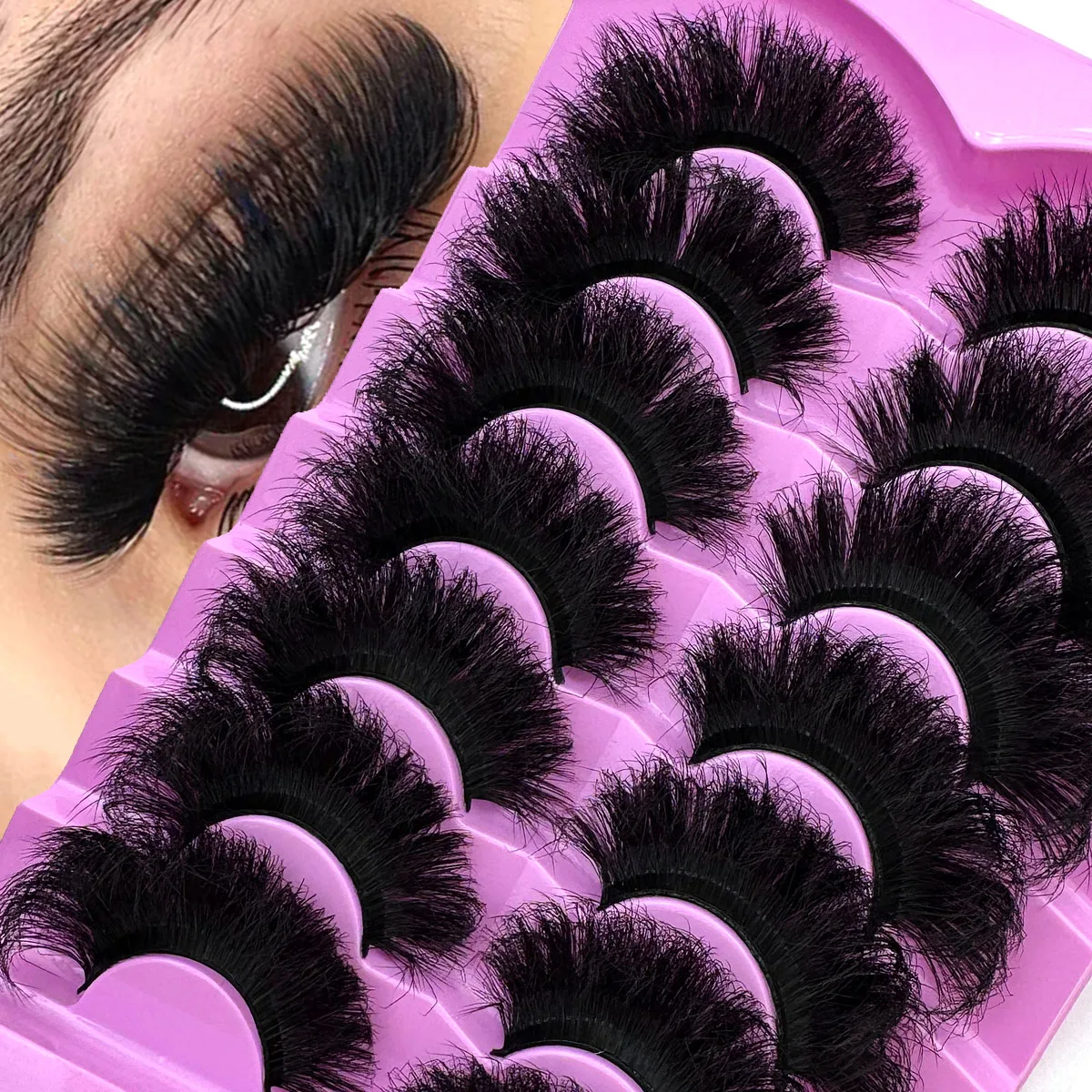 7 Paar Dicke 9D Faux-Mink Künstliche Wimpern Mehrschichtig Gewellt & Flauschig, Weich & Voluminös Dramatisch Unordentlich 18-25mm Ultra Lang Dicht