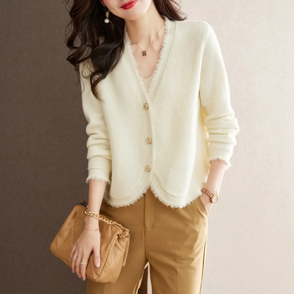 Sweater Rajut Wanita Gaya Korea dengan Rumbai Warna Solid, Cardigan Longgar, Jaket Rajut Lembut, Modis Awal Musim Gugur, Menampilkan Tampilan Lebih Muda