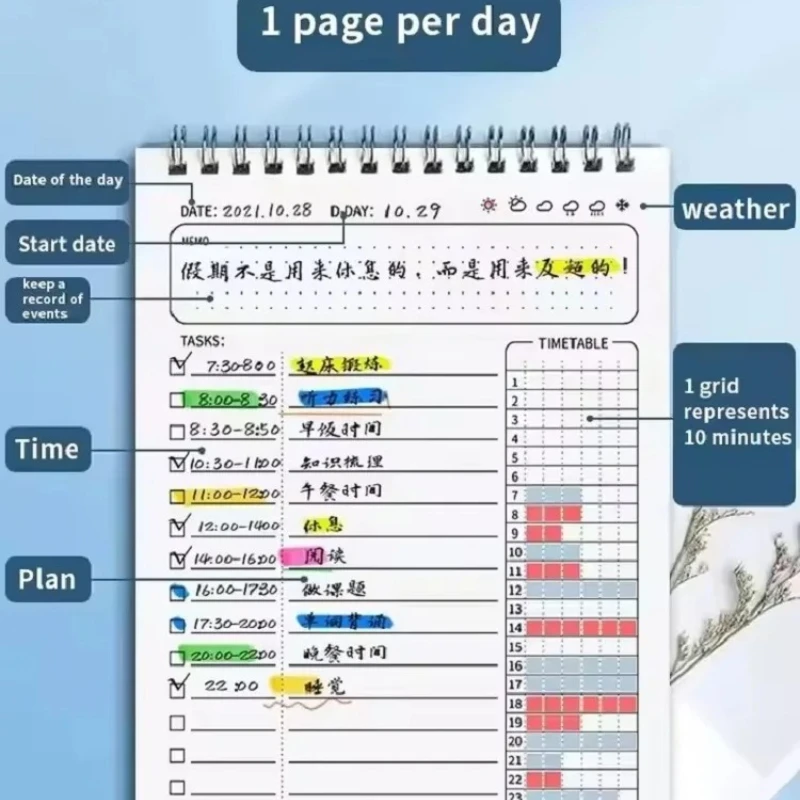 160 صفحة للقيام بقائمة القرطاسية قائمة الخطة اليومية مخطط جدول الأعمال دوامة A5 جداول المفكرة سميكة دفتر الكتابة #1
