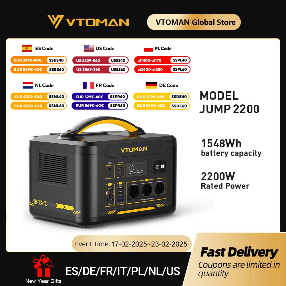 VTOMAN JUMP 2200 Portable Power Station 828/1548Wh LiFeP04 Battery Solar Generator Solar for Home Outdoor Camping