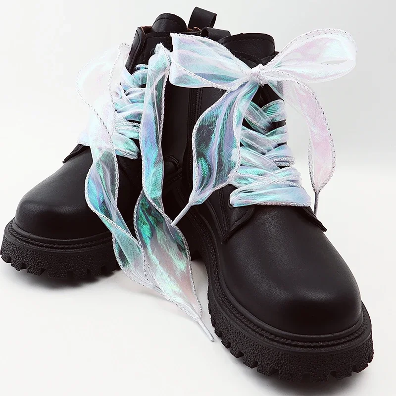 

1 Pair Fantasy Colored Flat Silk Shoelace Sneakers Rope Laces Shoe Accessories 4cm Wider Chiffon Yarn Shoelaces 80/100/120/140CM