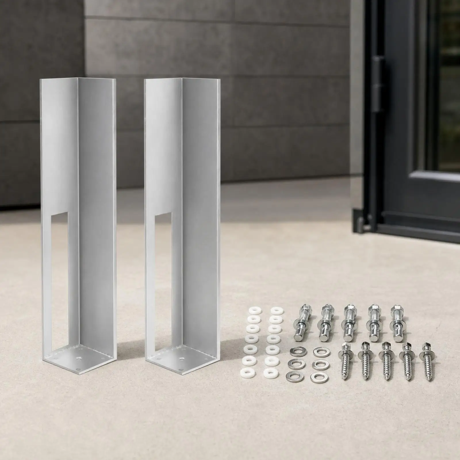 2 Pieces Fence Post Installation Sleeve | Heavy-Duty Carbon Steel, Silver Metallic Finish, Fence Post Mounting mount, for