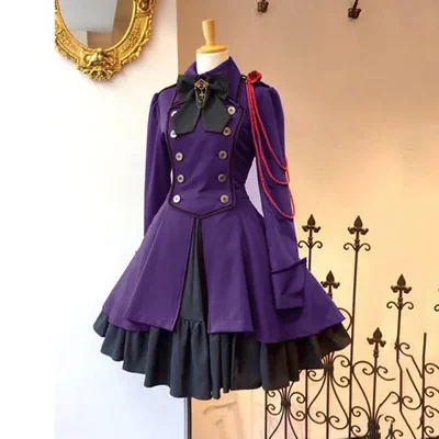 Casaco retrô gótico medieval Lolita preto, Laço para cima, arco de corrente, mangas compridas, plissado, vestido clássico Lolita, fantasia Cosplay Halloween