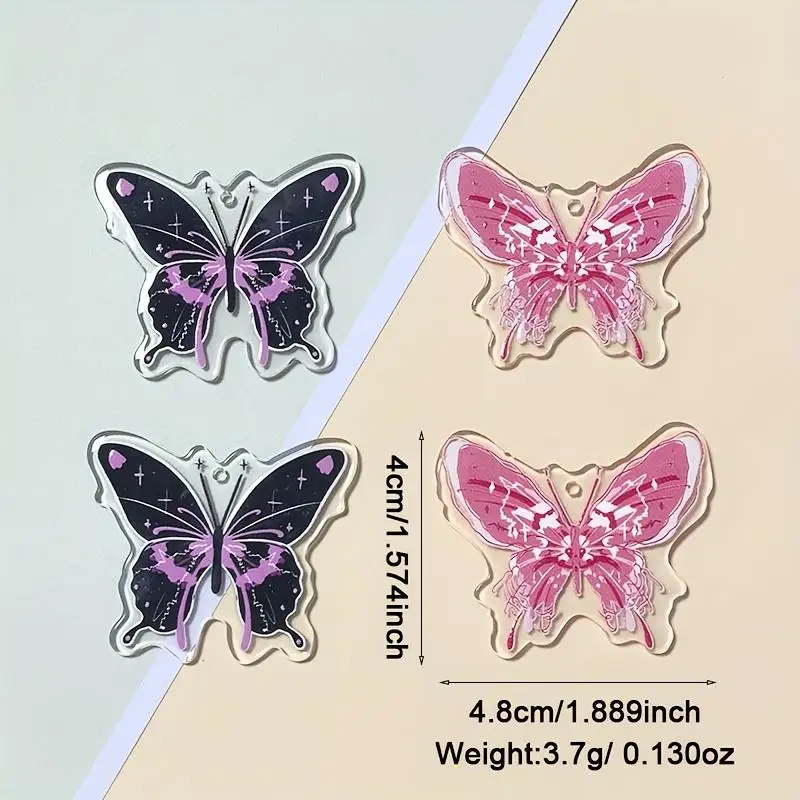 A Pack of 6 Large Gothic Black and Pink Butterfly Pendants, DIY Acrylic Earrings and Keychain Decorations.