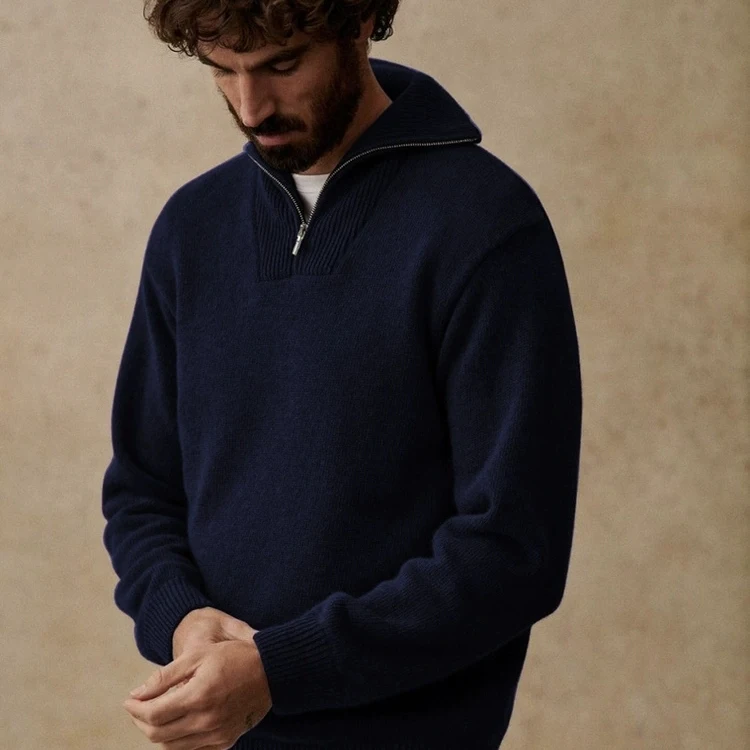 

Silk Wool Knitted Sweater Coat High Ne Men's Faionable Warmth 5W Cabinet 6 Needle Horizontal hine