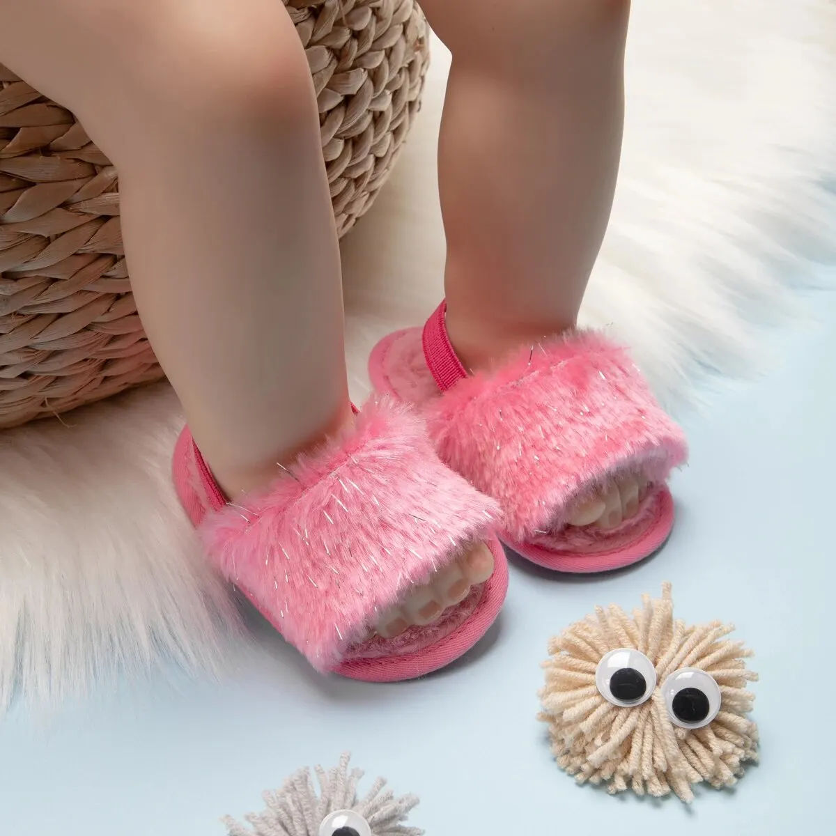 Meckior Baby Boys Girls sandali Fluffy Baby Shoes neonato Cotton Soft Sole antiscivolo Toddler First Walkers pantofole per bambini Indoor