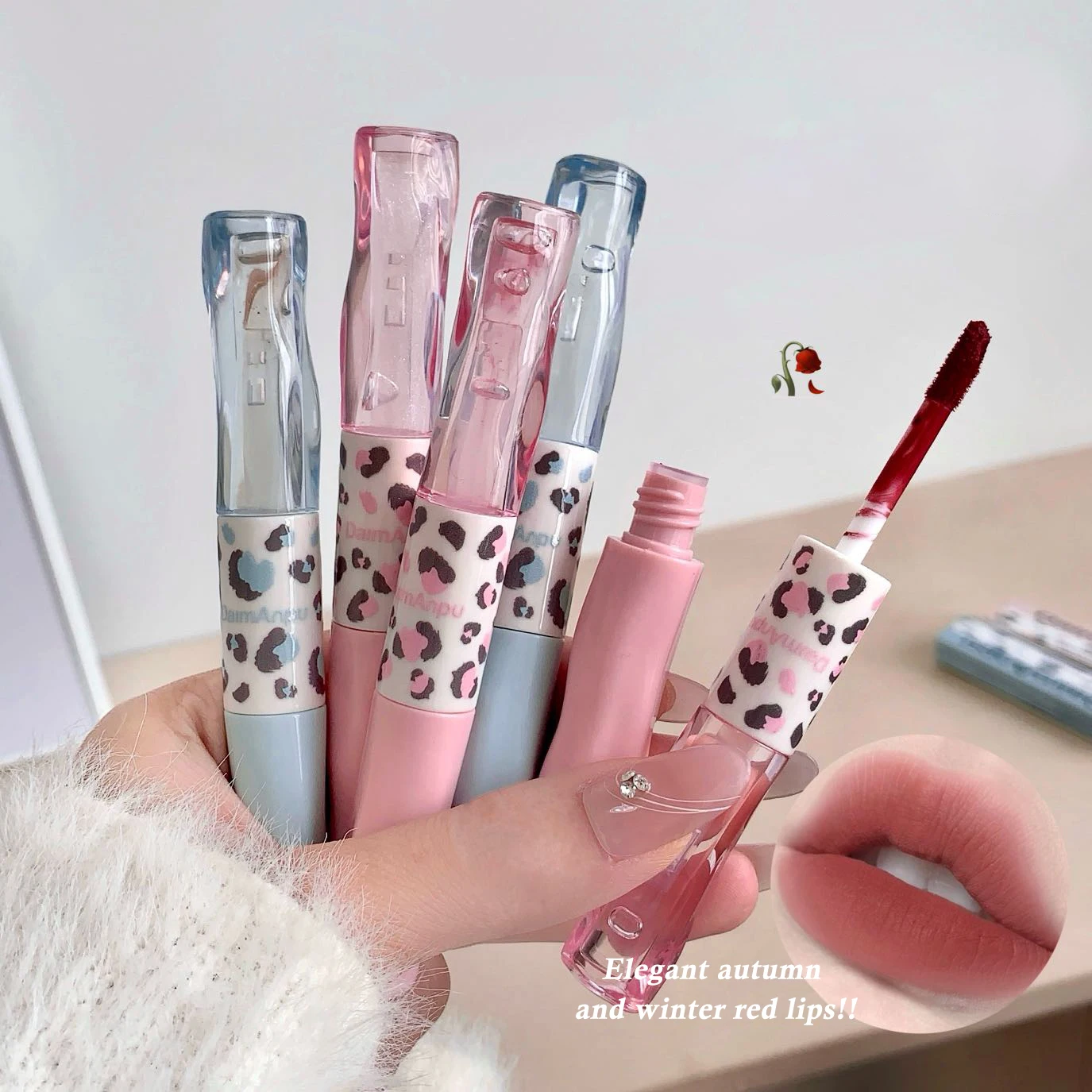 ماتي الشفاه الصقيل مرآة مزدوجة الرأس أحمر الشفاه ترطيب المياه لمعان معطف واق من المطر بلون الشفاه النفط غير عصا كوب كوريا الشفاه ماكياج #4