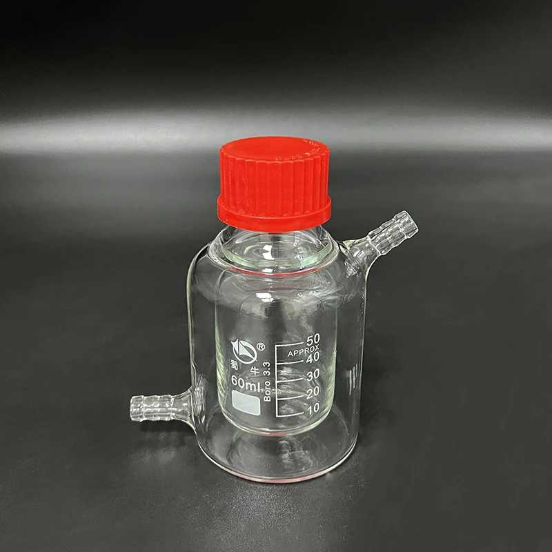 SHUNIU Double-deck cylindrical single-necked flat bottom flask, With Screw cap, Mezzanine jacketed reactor bottle,Reagent bottle