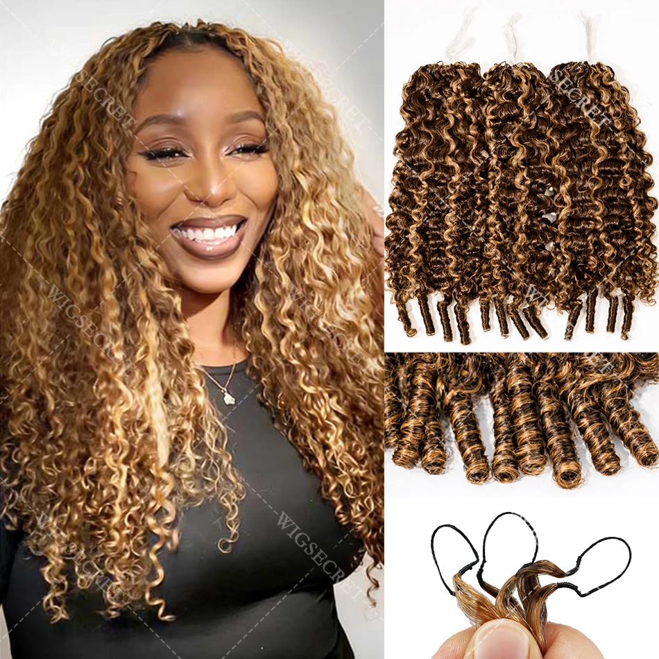 

12A P4/27 Burmese Curly Human Hair Pre-Separated Knotless Highlight Pixie Curls Feather Crochet Miracle Knots Hair Extensions