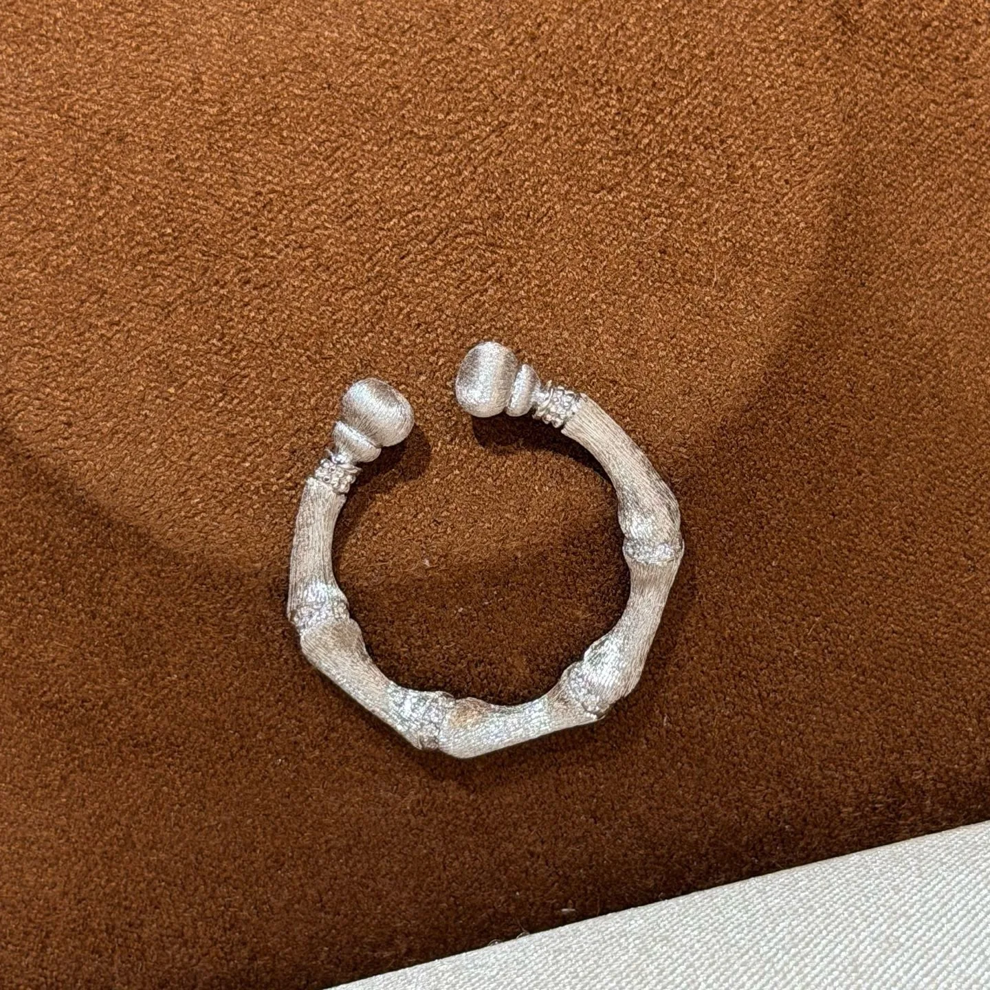 Trendy Real 925 Sterling Silver Open Ring For Women Brushed Bamboo Joint Bead Ends Rhodium Plated Anniversary Gift Fine Jewelry