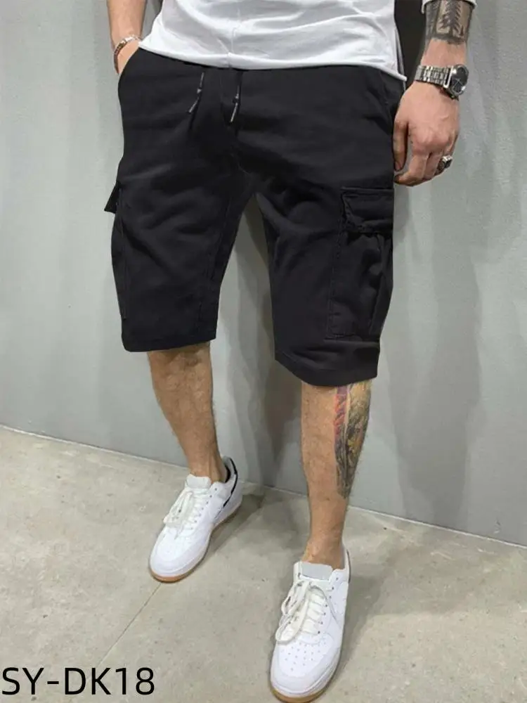 Mens Vintage Stand Pocket Cargo Shorts 2025 European Style Casual Beach Short Pants Solid Dark Gray Elastic Waist Hotpants New