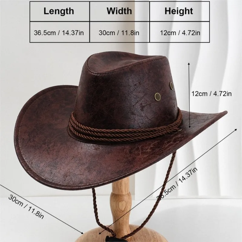 Men's and women's leather cracked cap simple woven rope winding adjustable personalized top hat