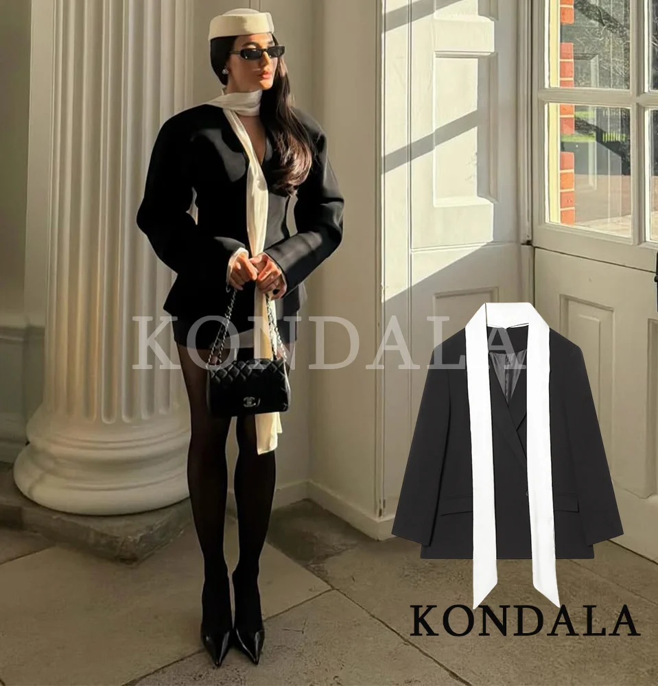 

KONDALA модный элегантный костюм с шарфом и воротником, женский пиджак на пуговицах, 2026, весенний модный женский шикарный пиджак